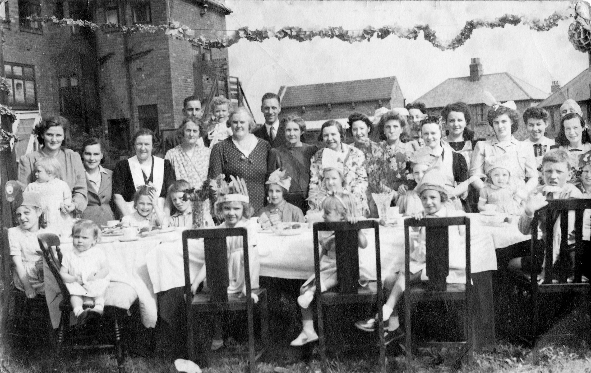 Victory Street Party, Saturday May 12th 1945 L to R Nana Hill, Lily, Mary Smart, Gladys