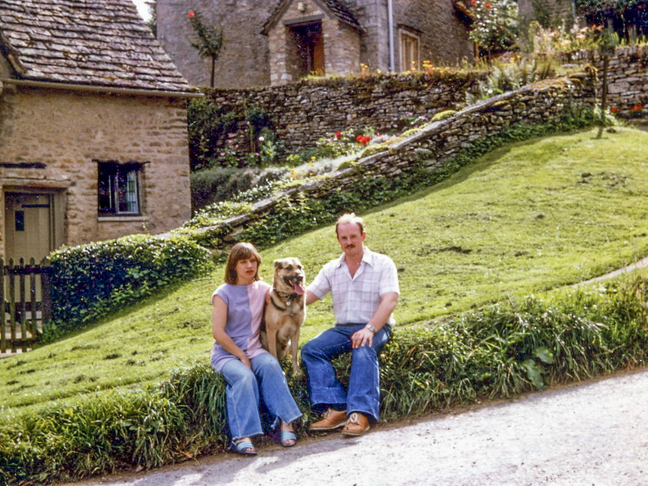 Lesley, Howard and Pogo at Bibury, Summer 1980