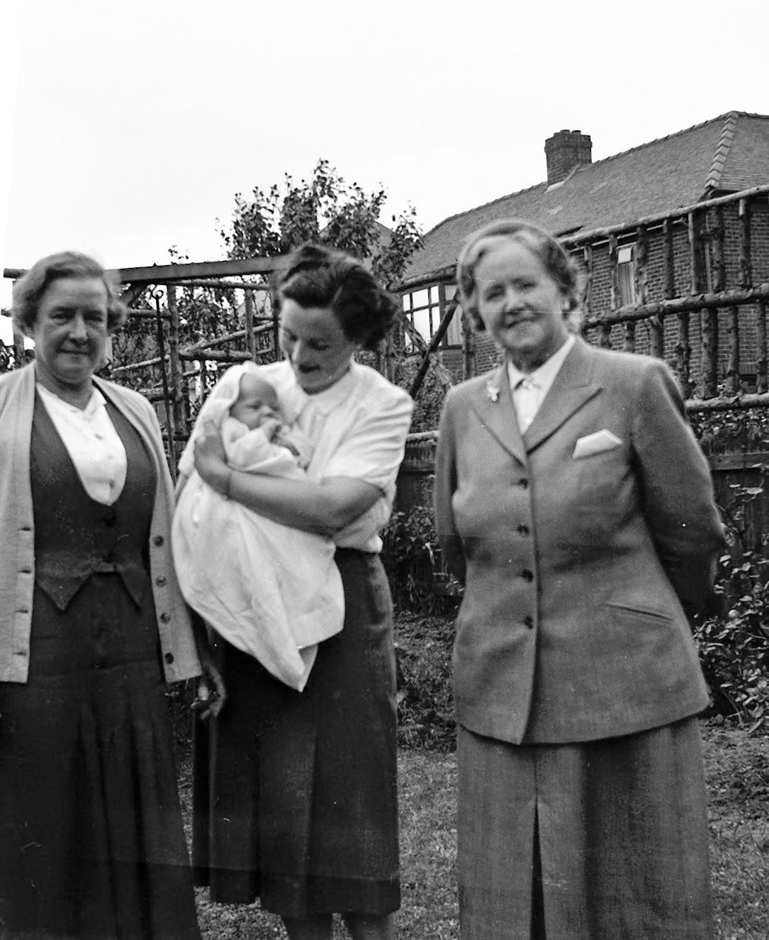 Nana Hill, Baby Howard, Irene Hill, Nana Brown. Christening I think, so 1954