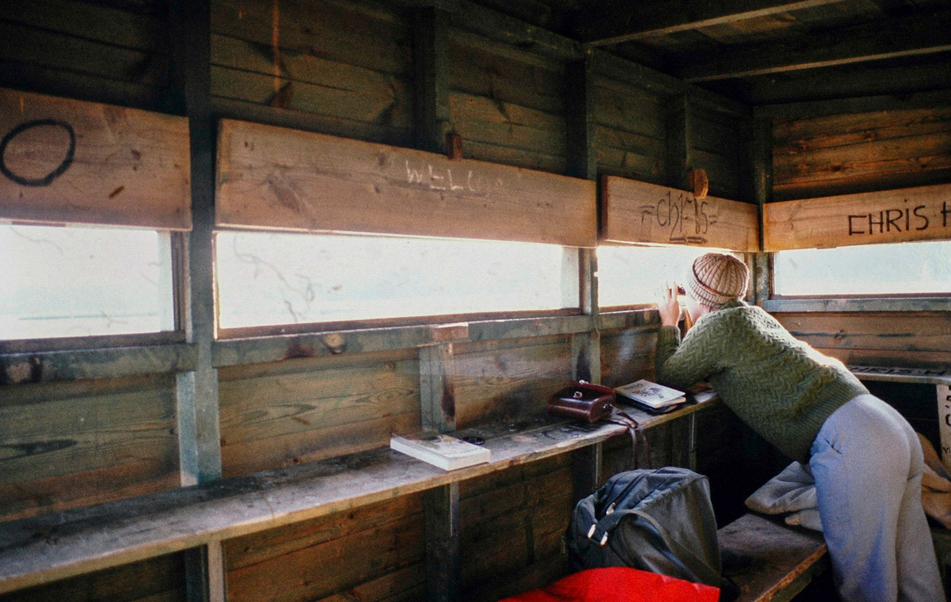 Lesley in bird hide