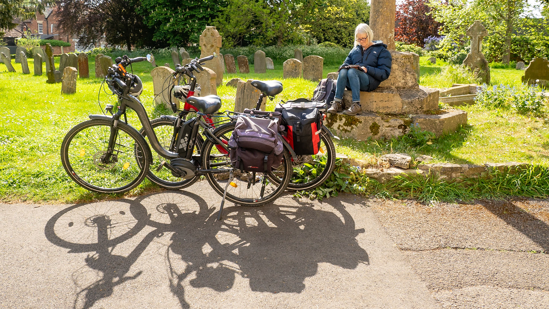 Annie and bikes at Dorchester Abbey