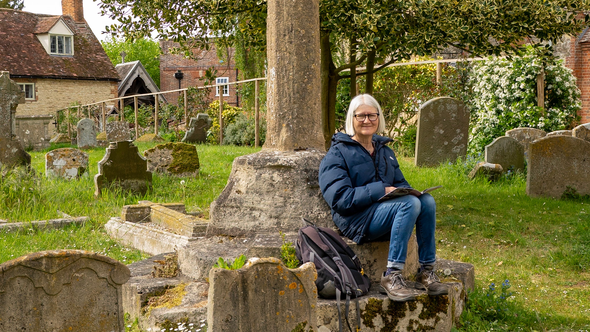 Annie outside Dorchester Abbey