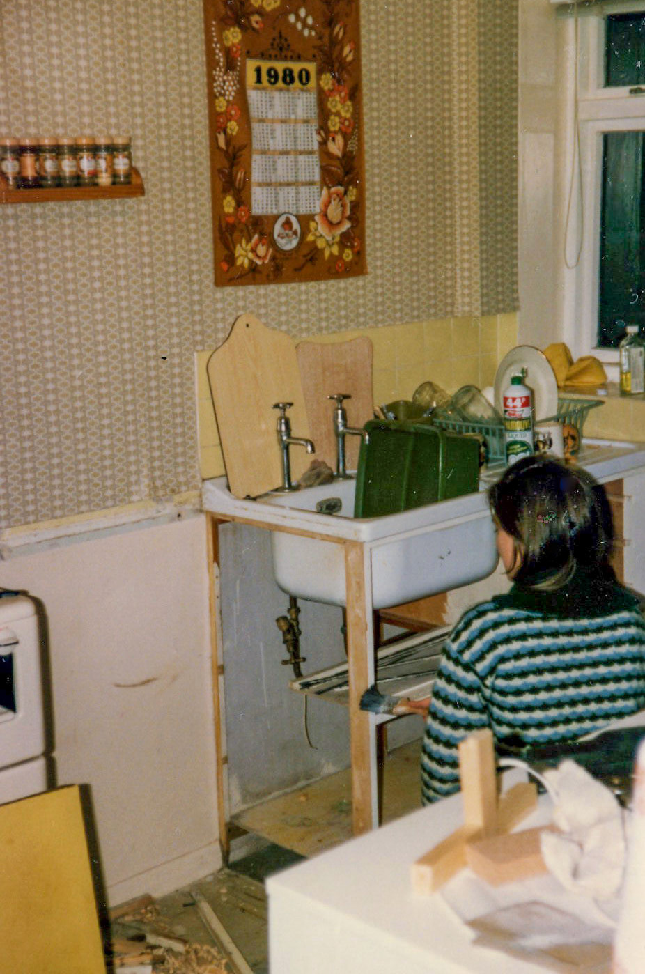Sorting out the kitchen. Spring 1980