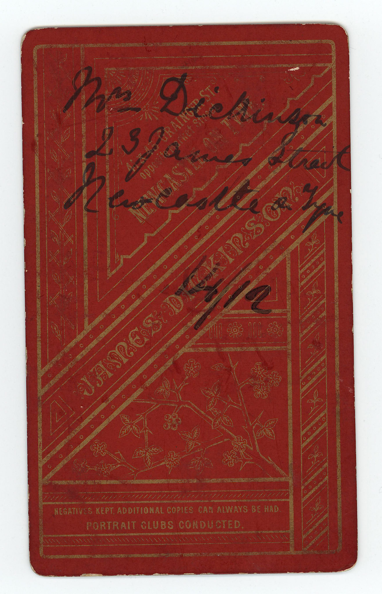 Mrs Dickinson, 23 James STreet, Newcastle upon Tyne