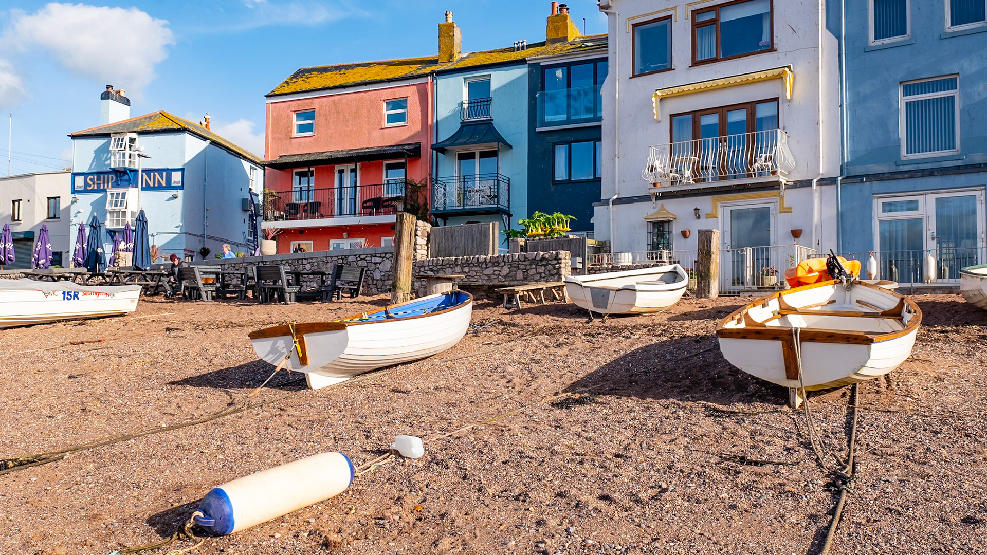 Boats on the beach at low tide