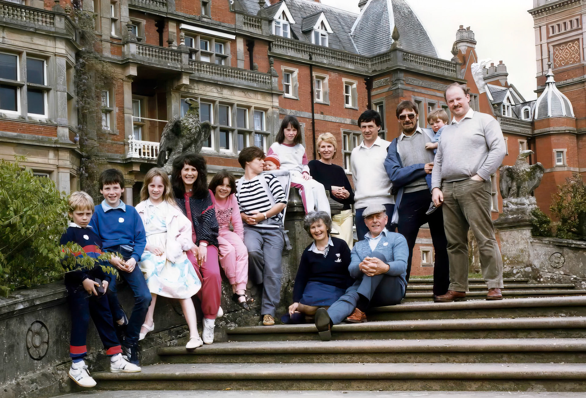 Family on the steps at Bearwood College