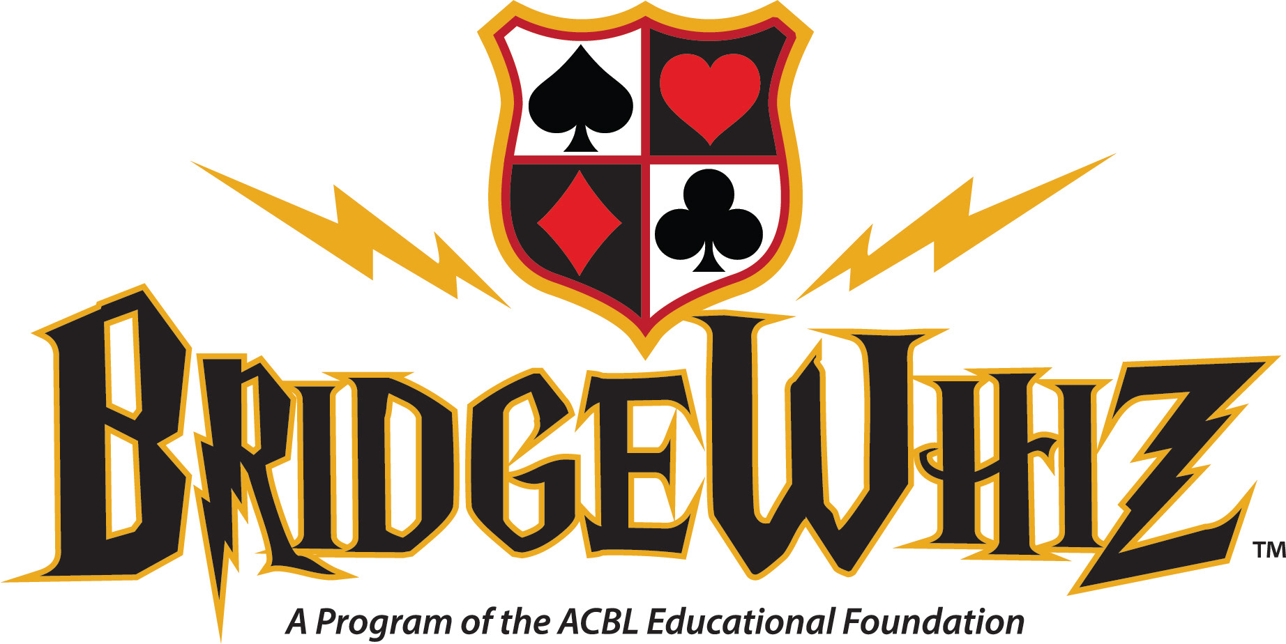 Logo for BridgeWhiz, a free, online program developed to teach the game of bridge to kids.