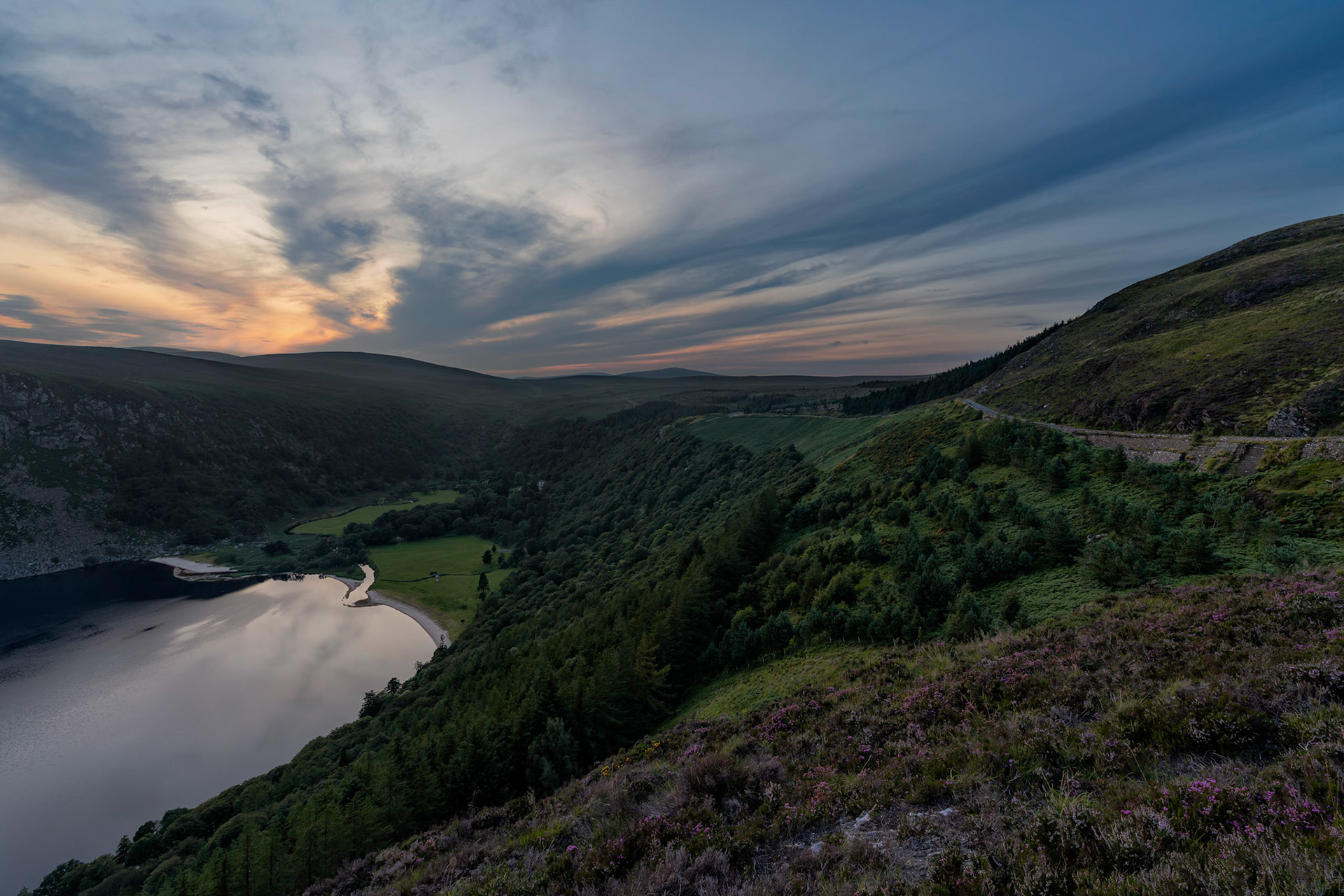 Lough Tay after sunset in County Wicklow
