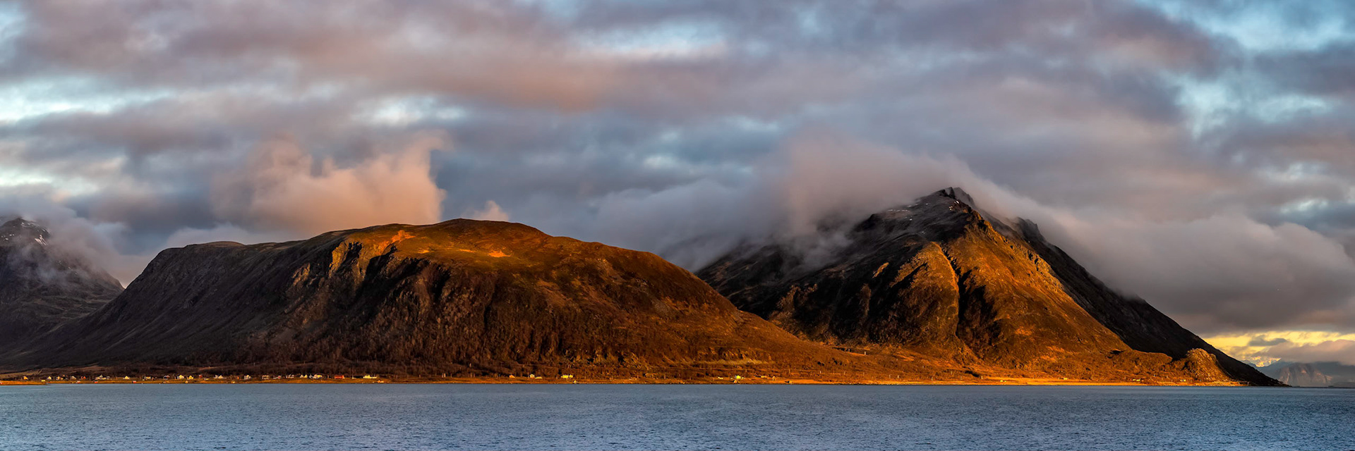 The hills on the Fjords outside of Tromso