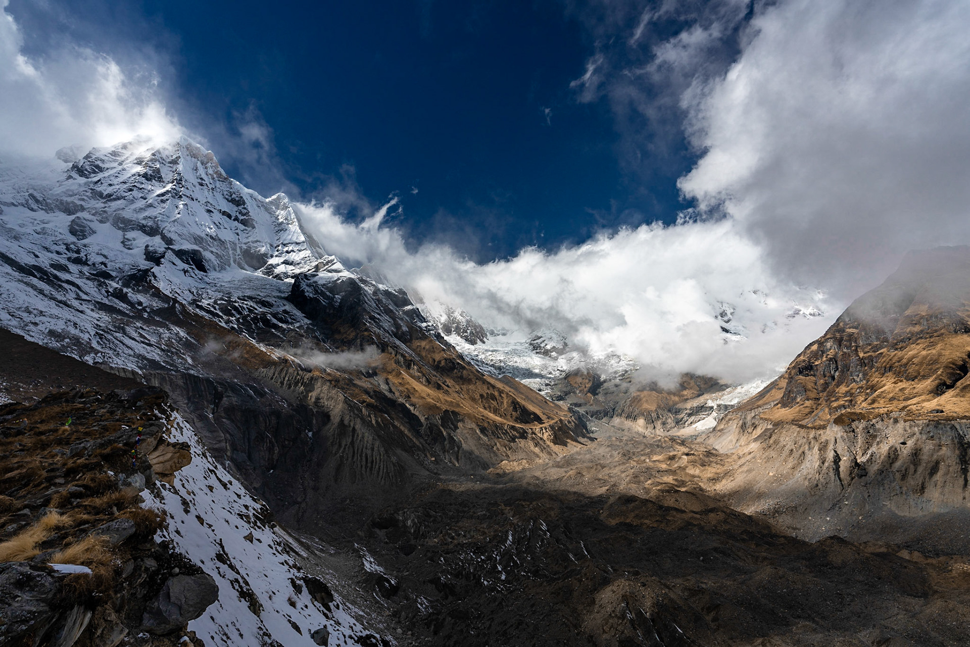 Views of a glacier behind Annapurna Base Camp