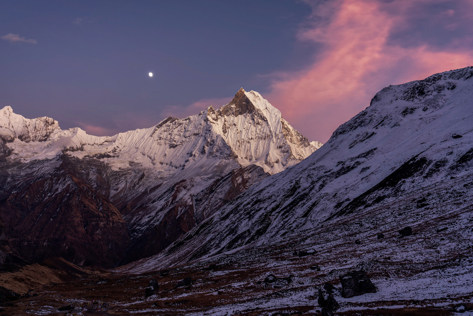 I took this photo during a hiking trip in Nepal. I was lucky to get these amazing views as the previous evening and during most of this day there was a lot of cloud cover but just as I was going to give up the clouds cleared and I go this amazing scenery.