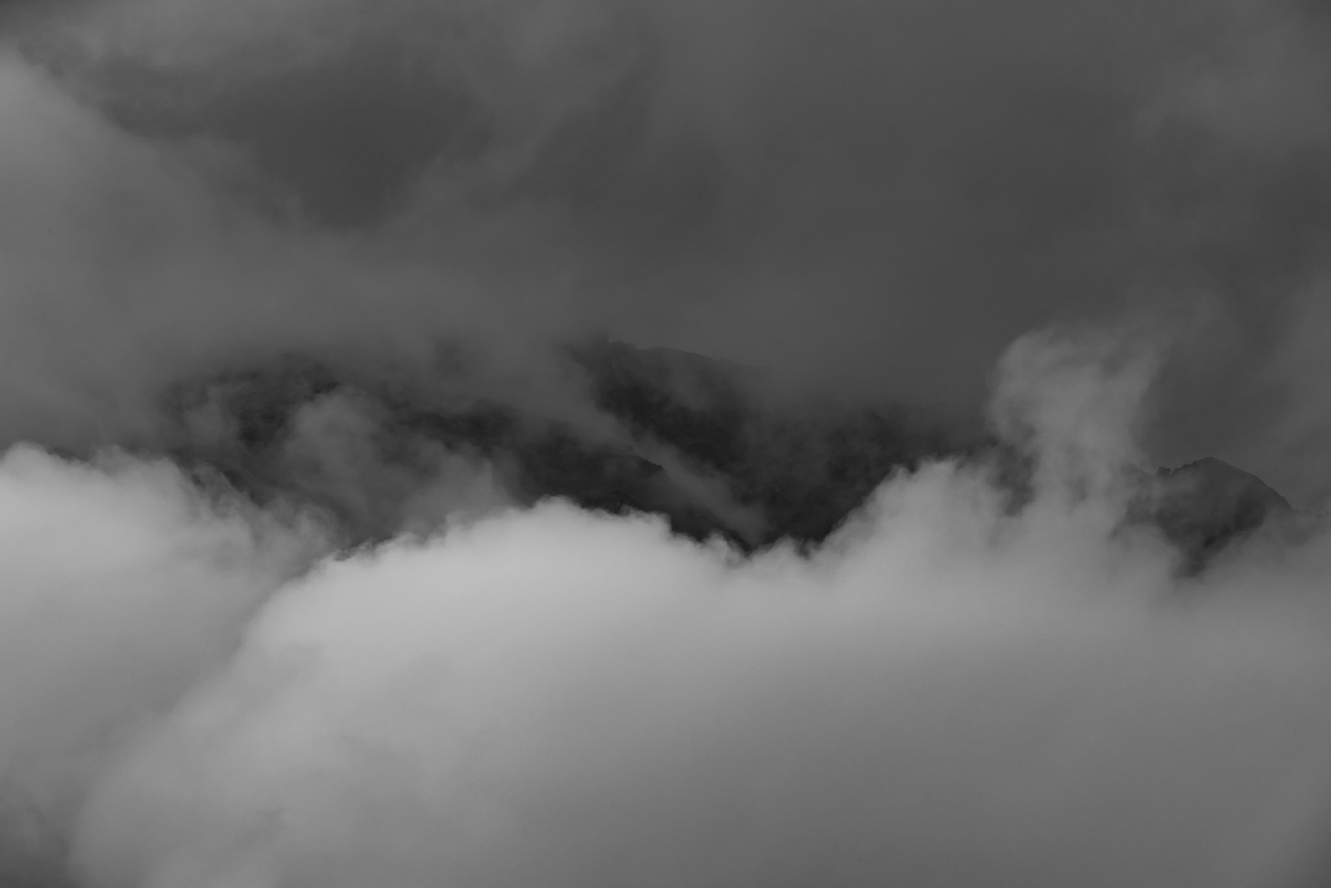 Cloud cover on a mountain at Ulleri in the Annapurna Sanctuary