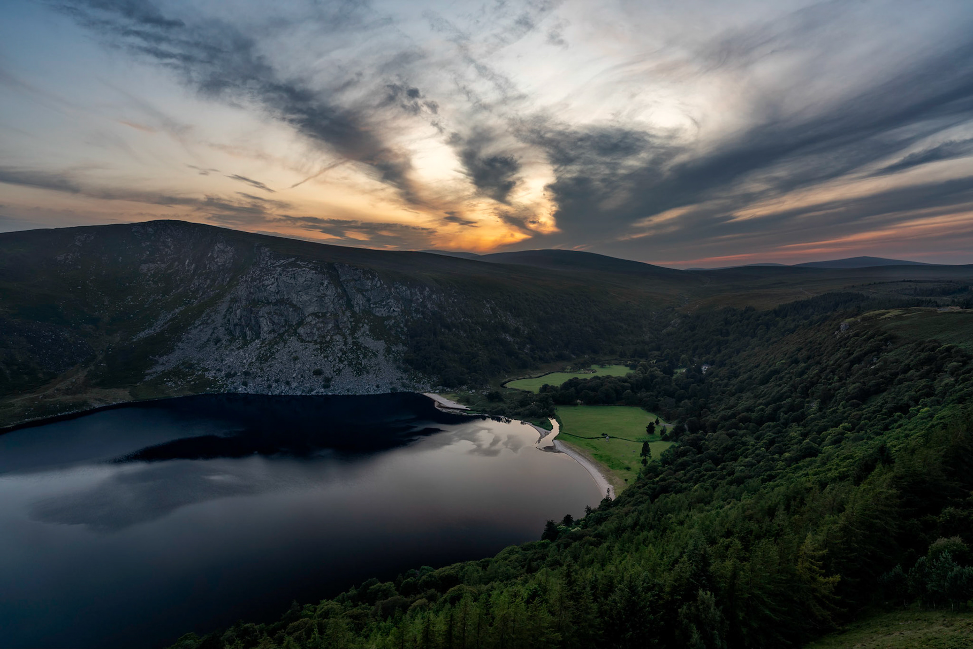 Lough Tay (also known as the Guiness Lake) at sunset