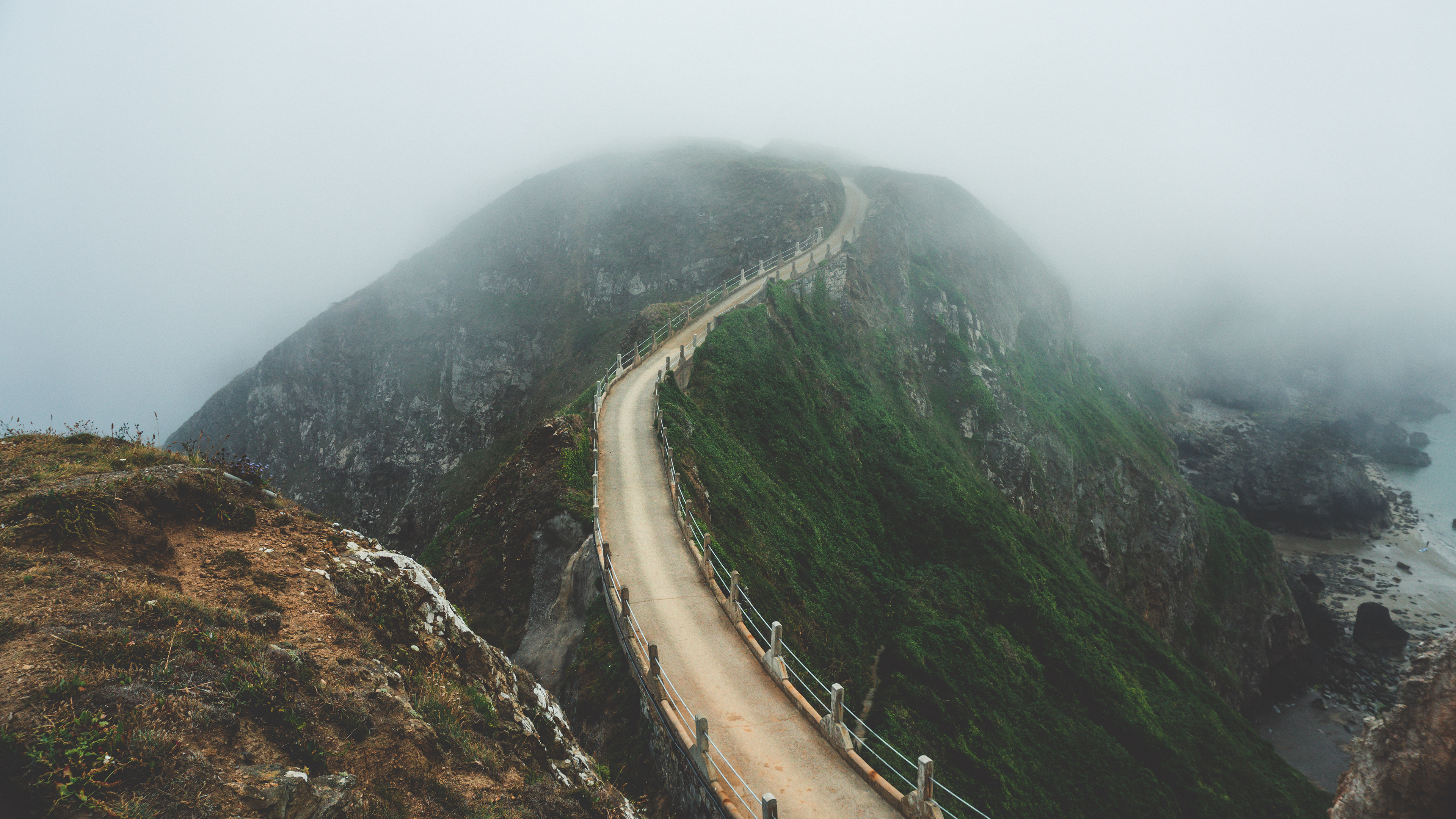 La Coupée Sark dramatic fog, mist