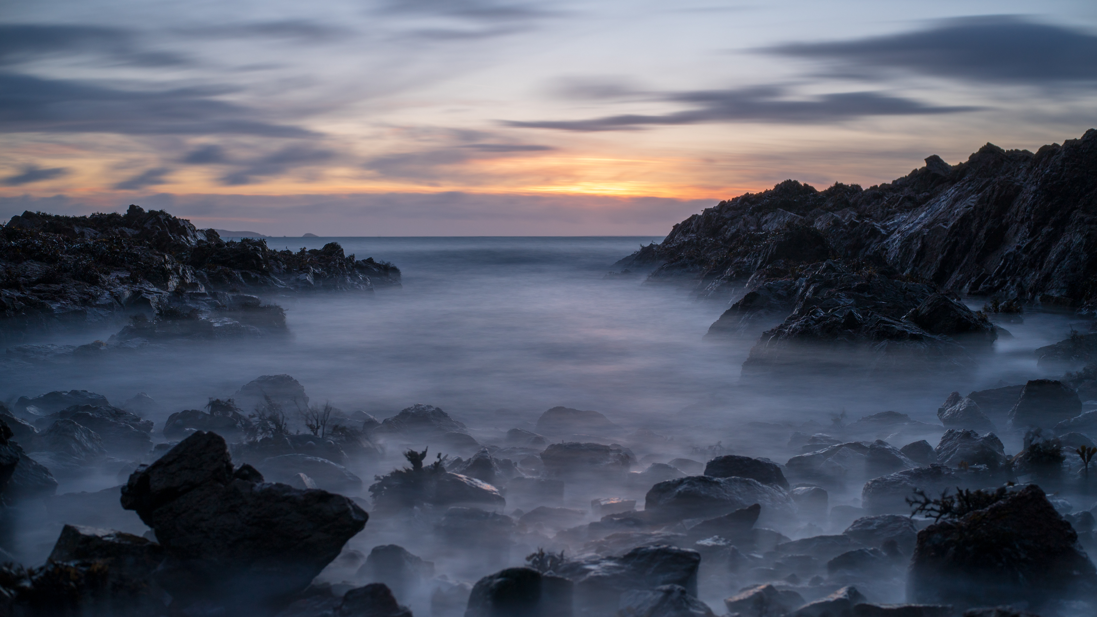 Rocky Guernsey coastline sunrise