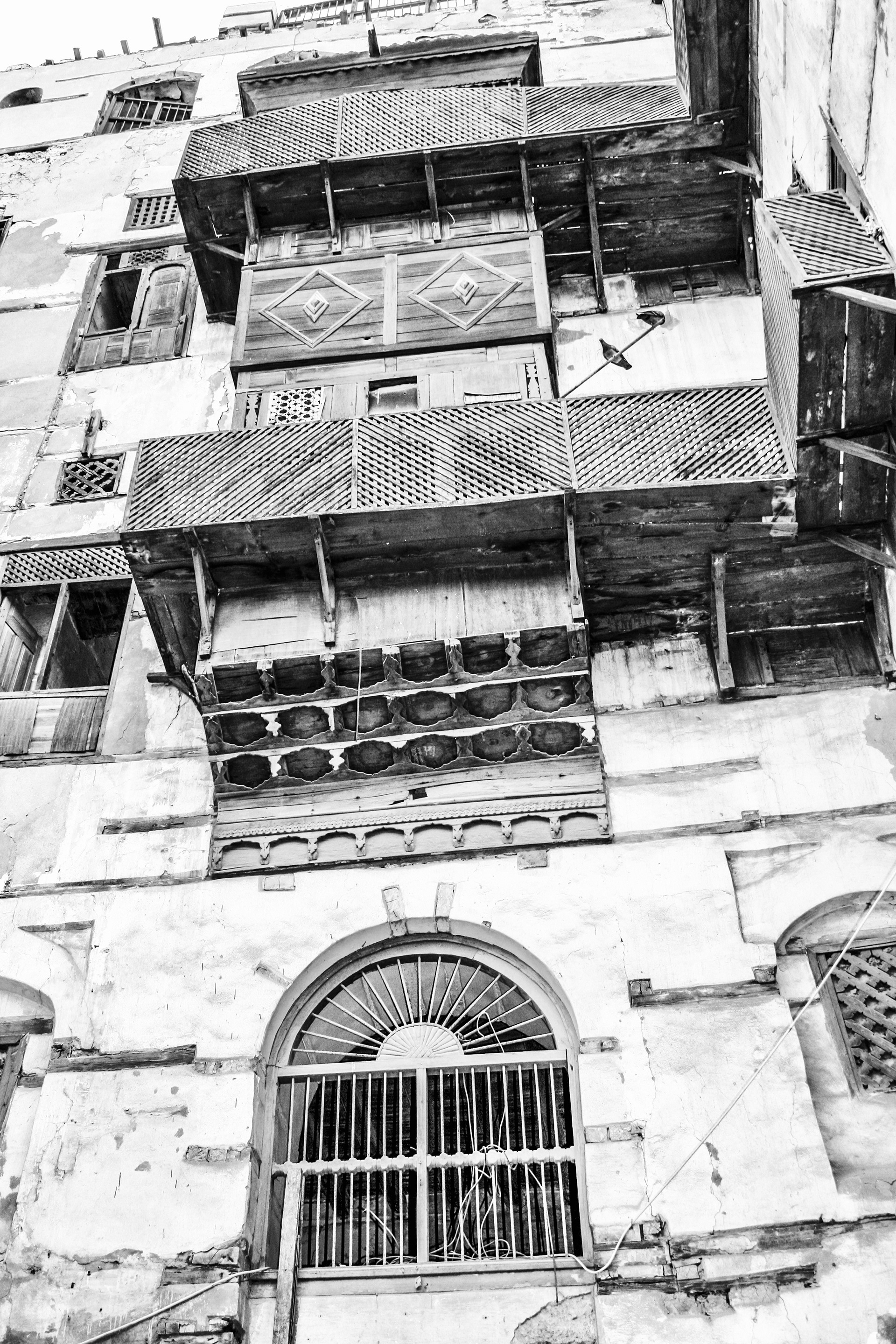 Looking up to the ventilated balconies