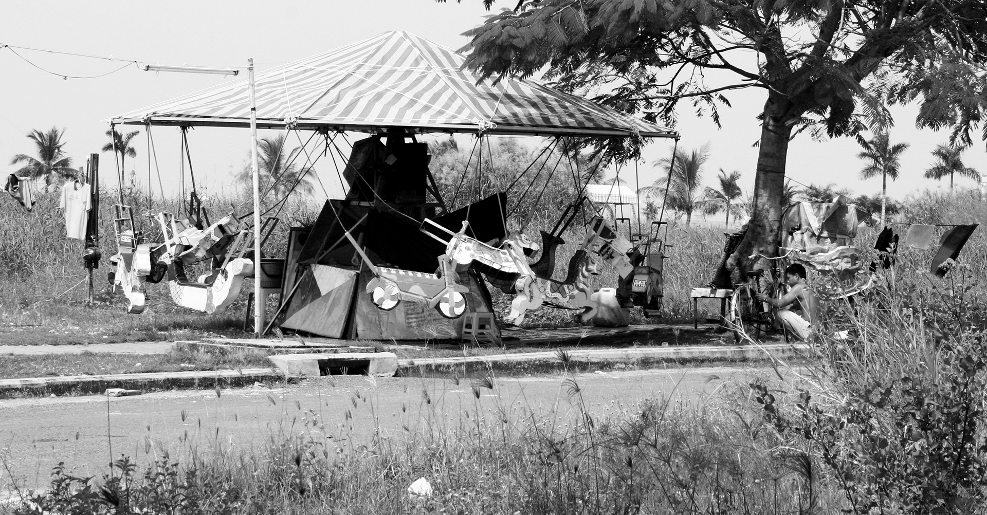 This piece of ground became this carnival rides home for a week.