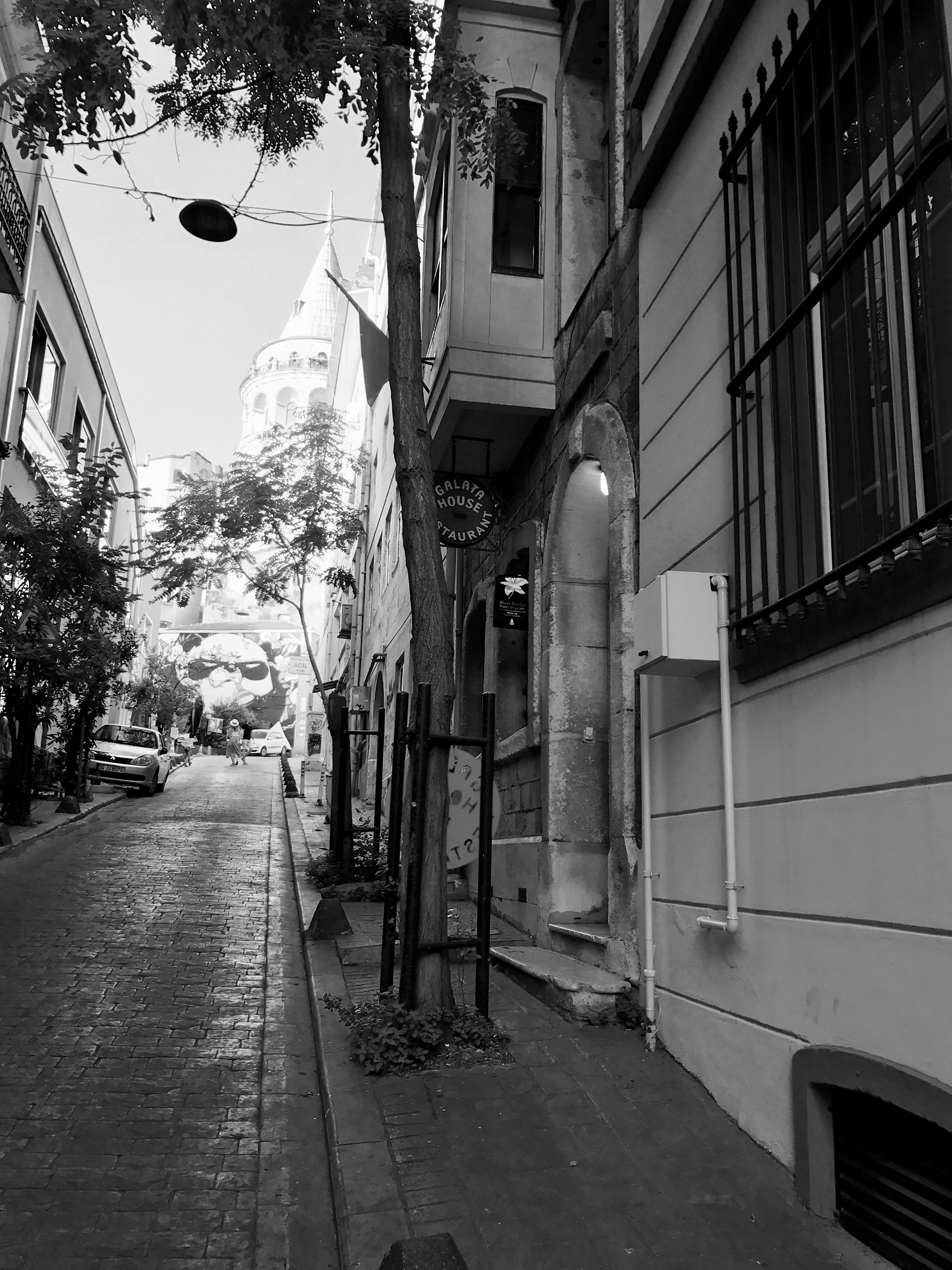 Galata Tower and a "Mad Panda" are what greet you as you come up this street.