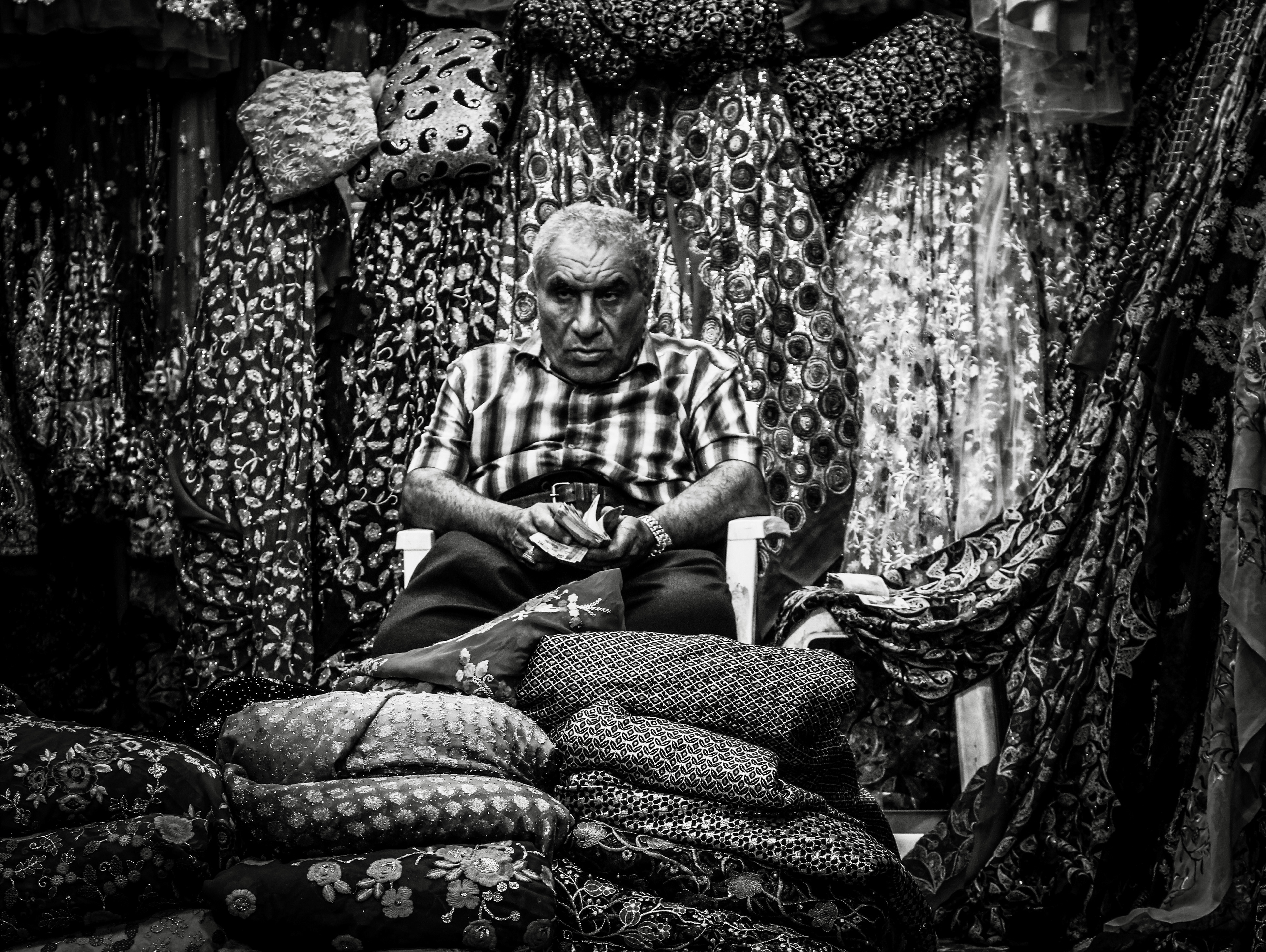 A vendor busy counting his money