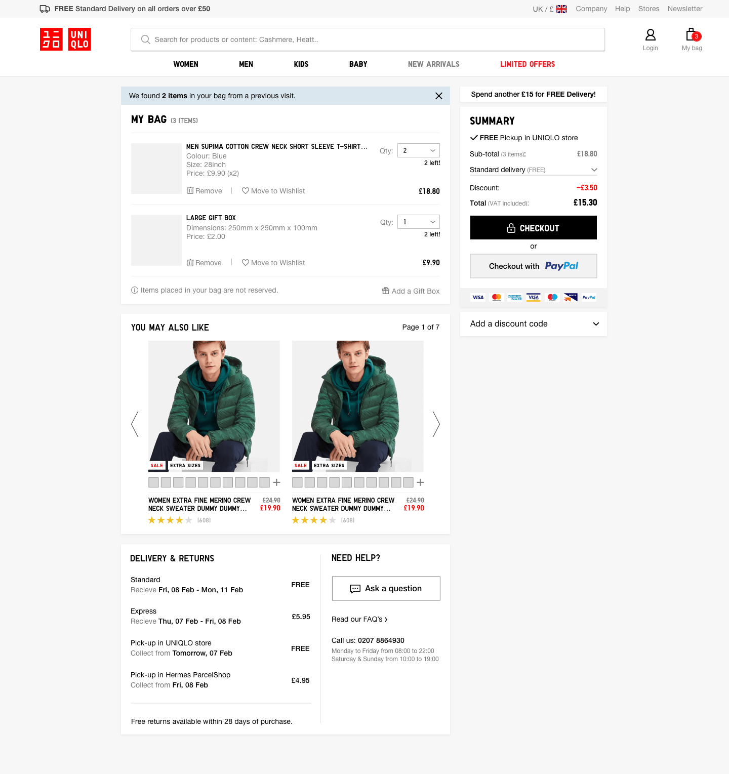 Desktop cart page