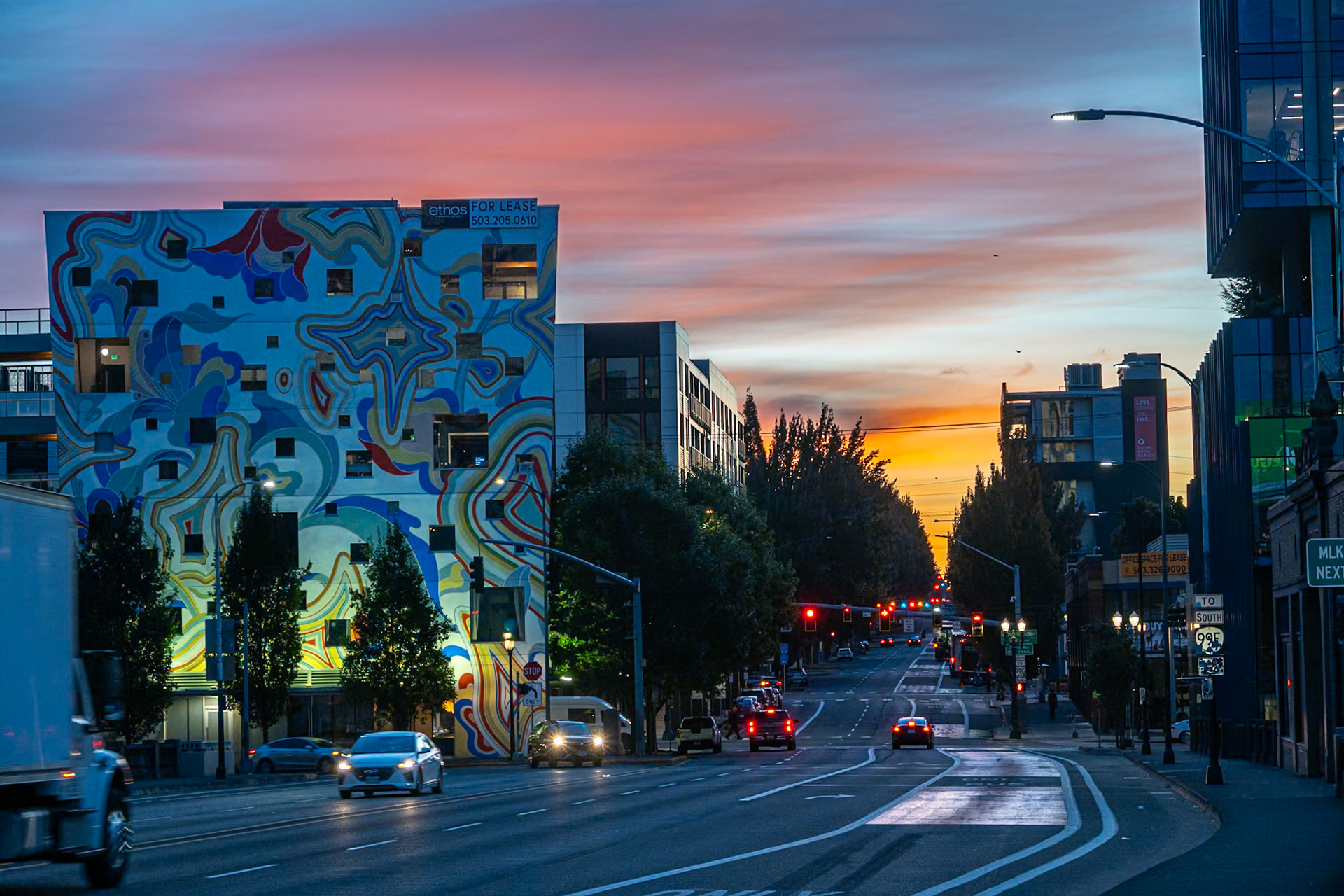 Looking east from Burnside Bridge in the early morning