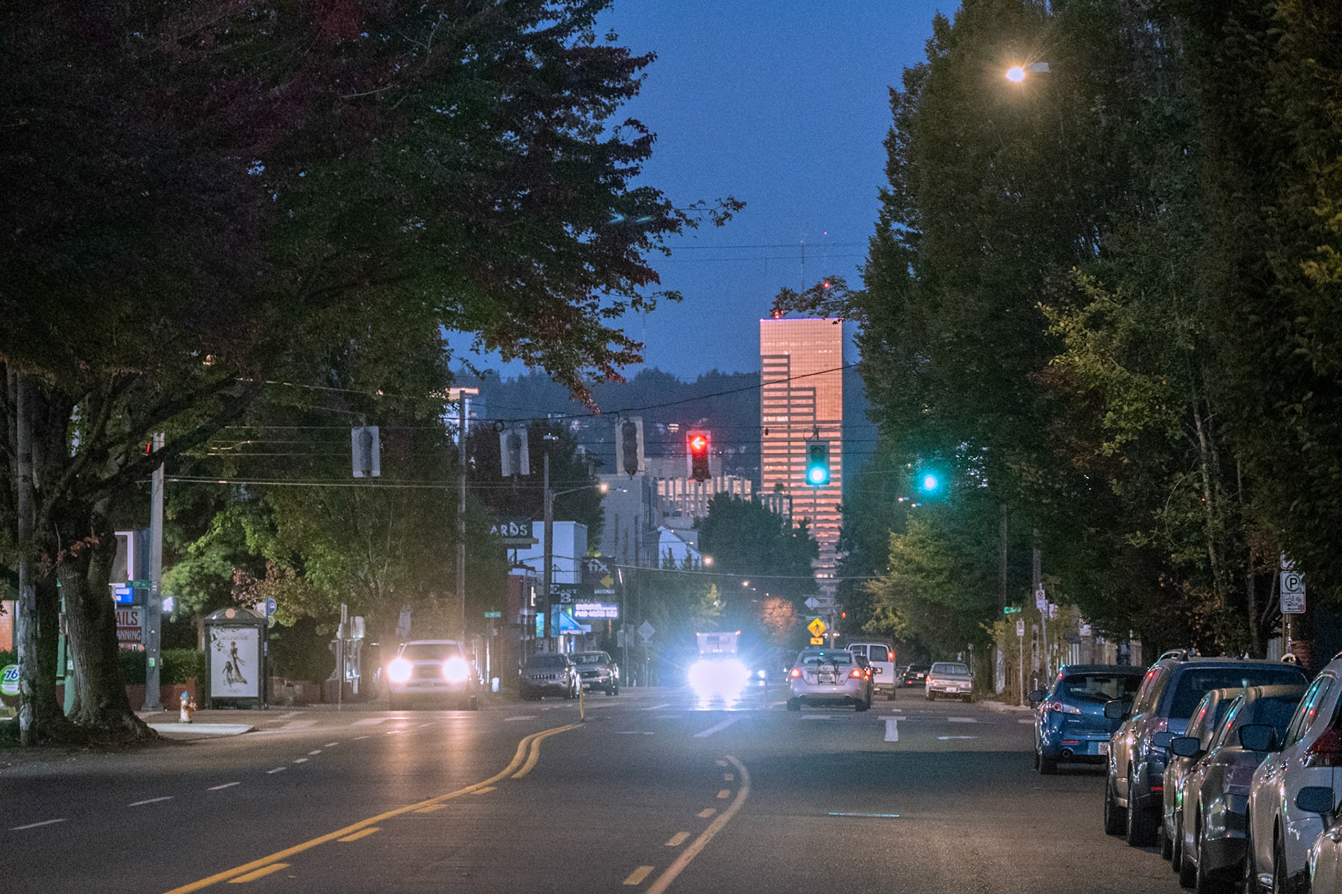 Looking west towards downtown in the early morning