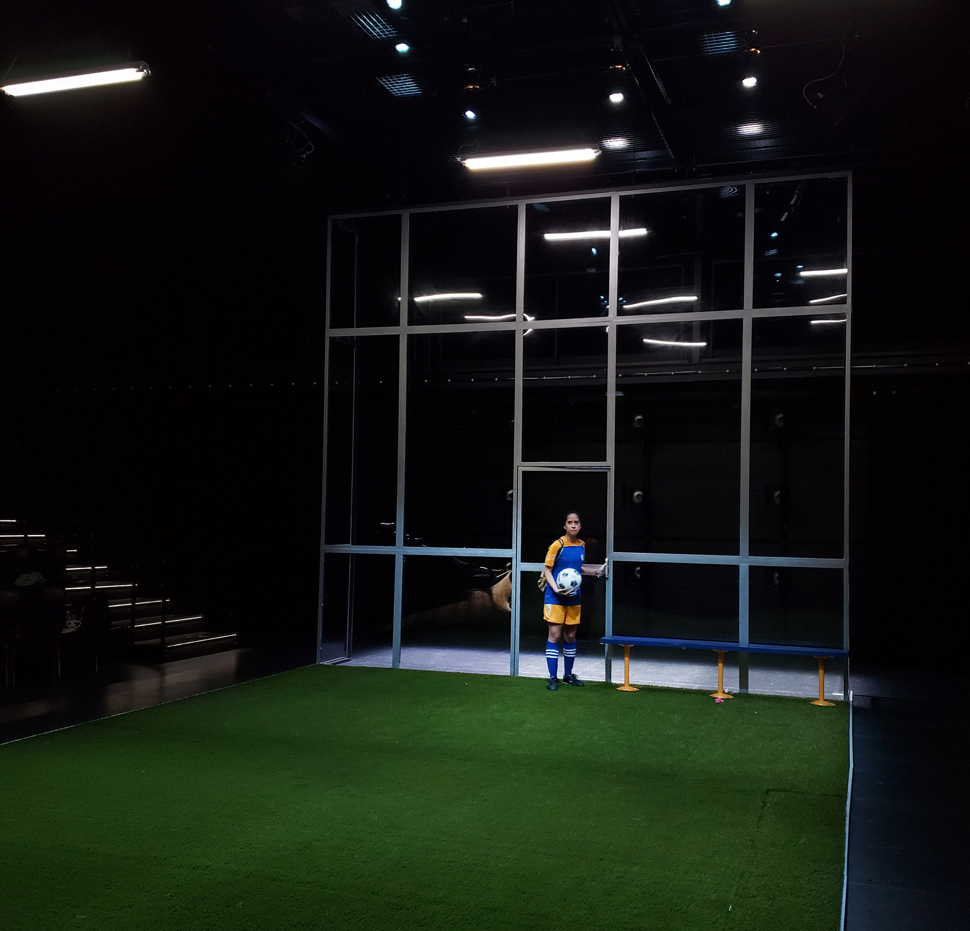 THE WOLVES BEGINNING OF END SCENE WITH #46 ENTERING FIELD ALONE THROUGH PLEXI WALL WITH SOCCER BALL IN HAND