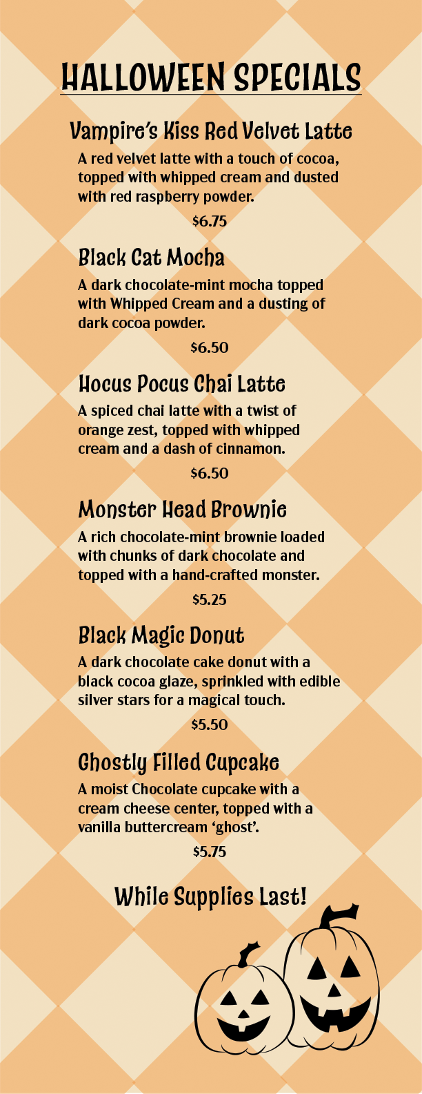 Design for Halloween Specials Menu