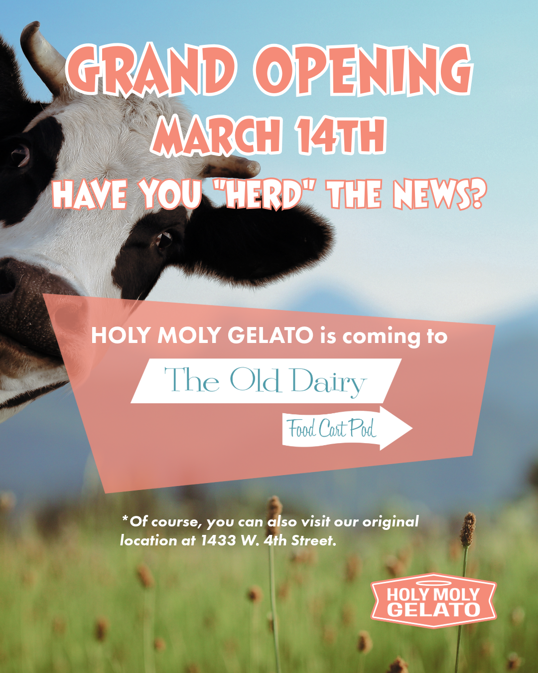 An example post for the fictional gelato shop, Holy Moly, announcing the grand opening of their food truck.