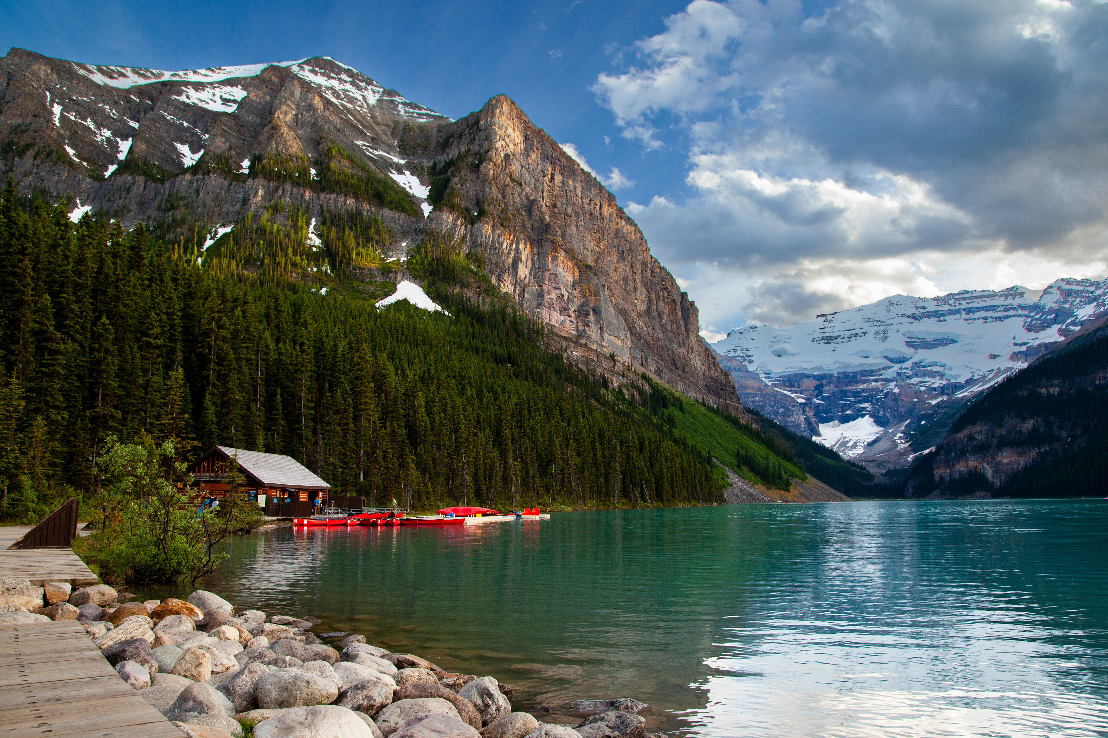 Boathouse in distance on Lake Louise