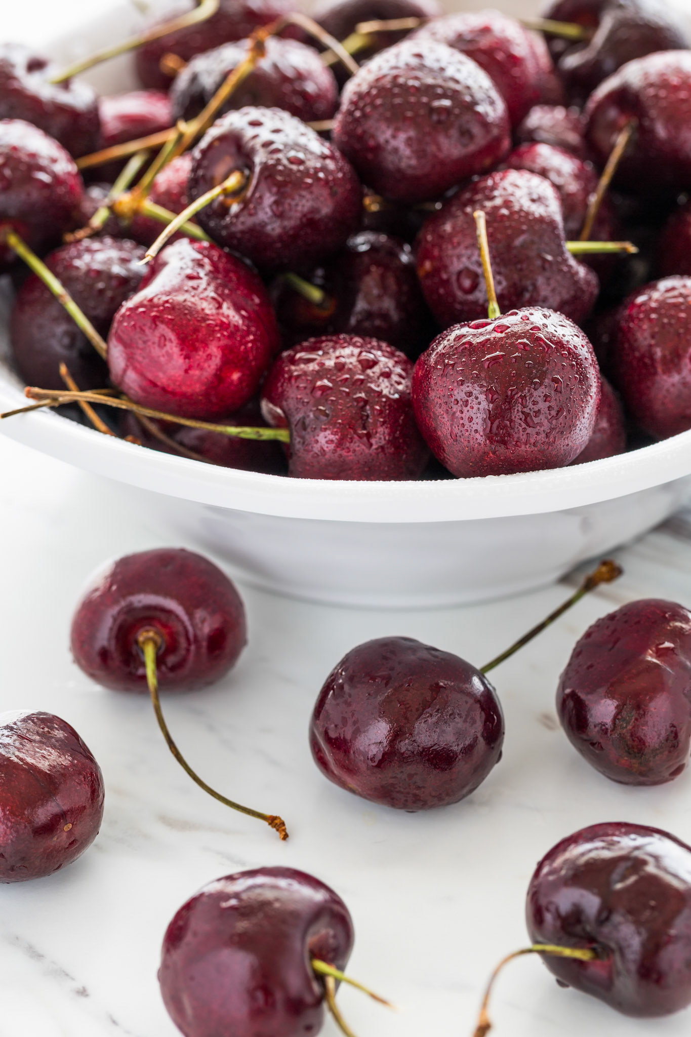 Bowl of freshly washed cherries