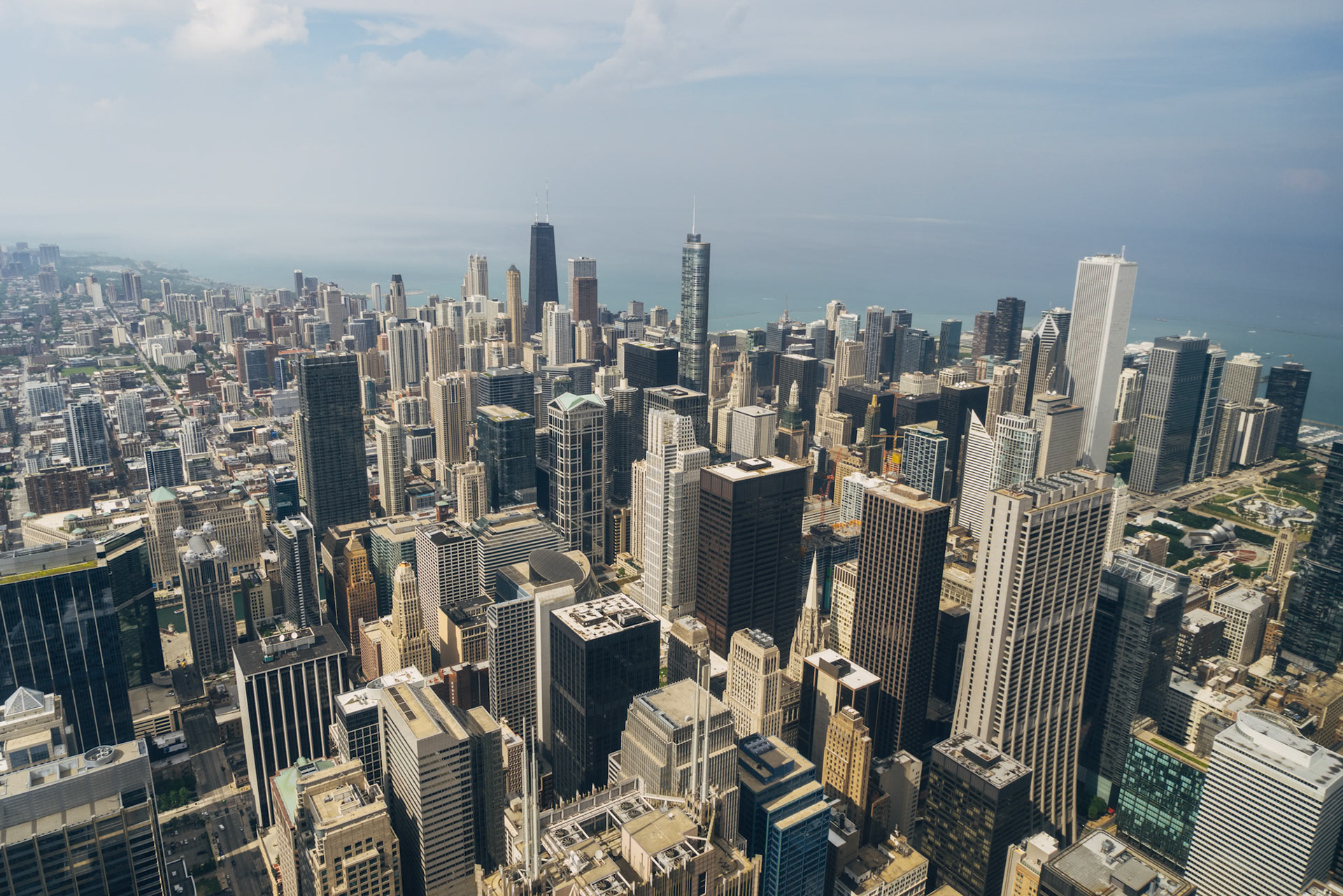 Highrise buildings in Chicago, viewed from above