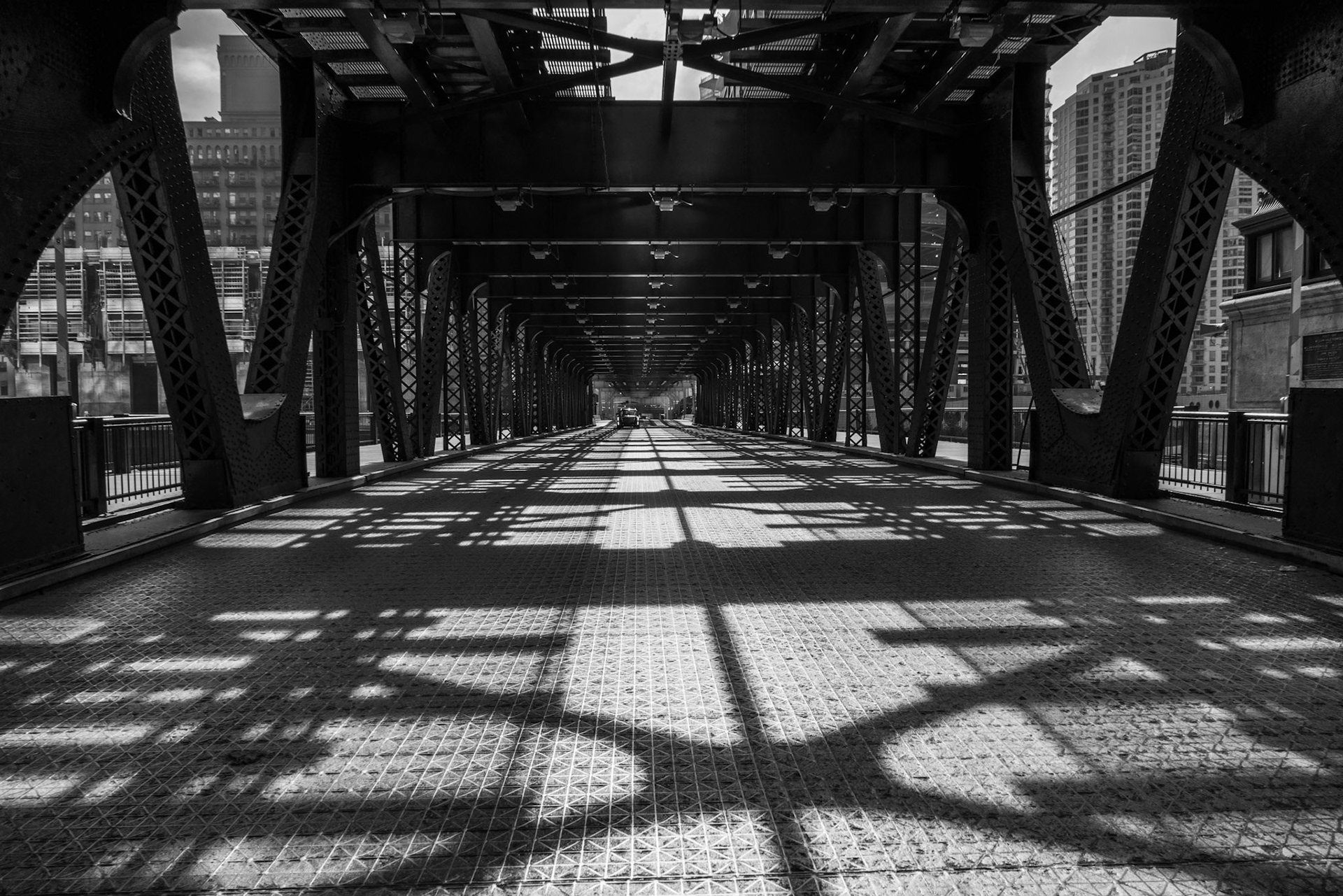 Old steel bridge in a city, Chicago