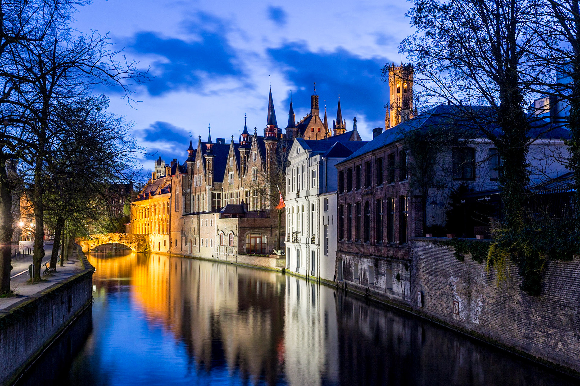 Houses and canals in Bruges, Belgium, Europe
