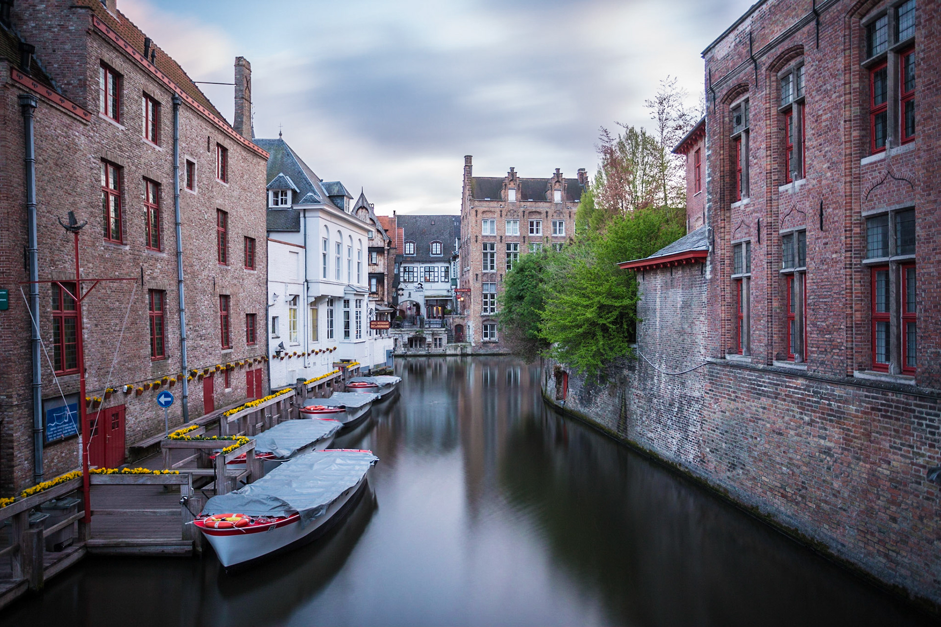 View from the Rozenhoedkaai, Bruges, Belgium, Europe.