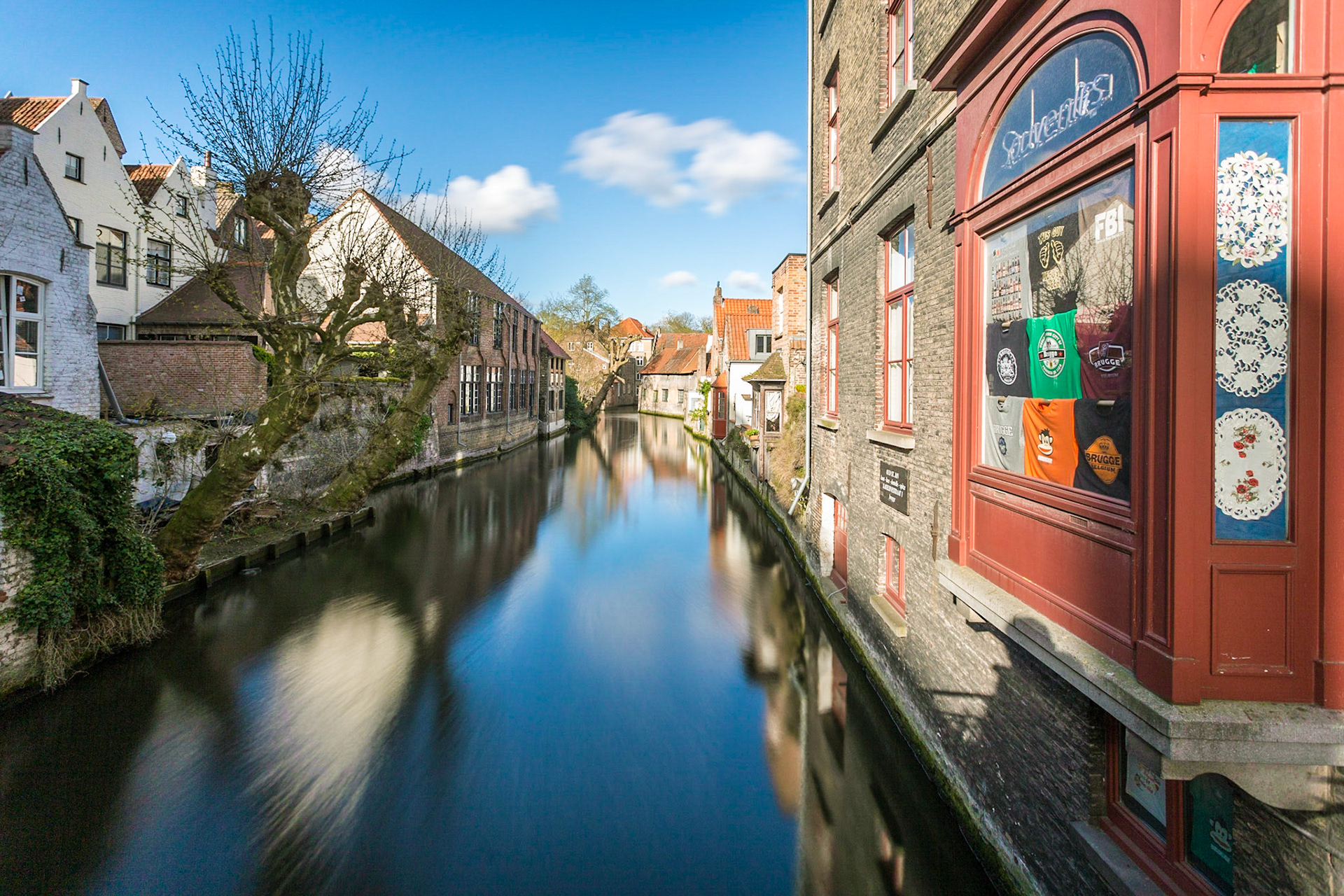View from the Rozenhoedkaai, Bruges, Belgium, Europe.