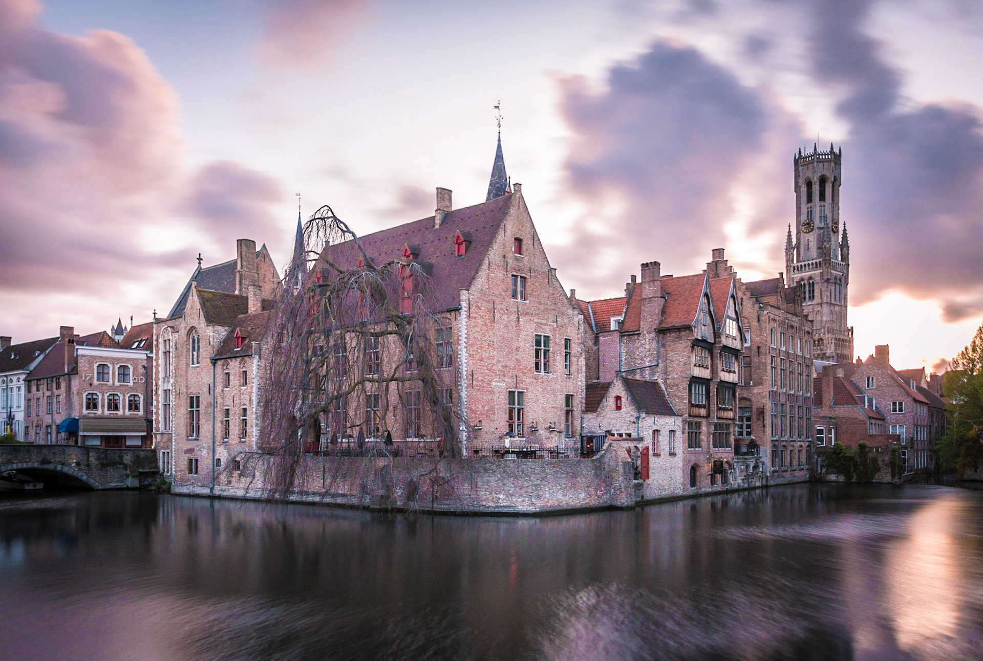 View from the Rozenhoedkaai, Bruges, Belgium, Europe.