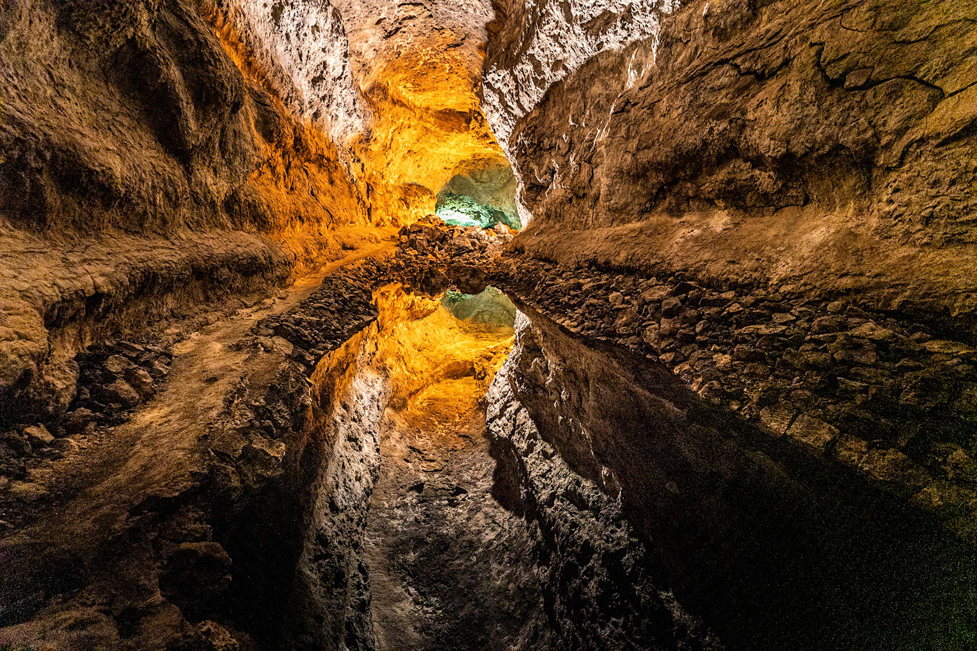 Lava tunnel in Cueva de los Verdes, Lanzarote, Canary islands, Spain