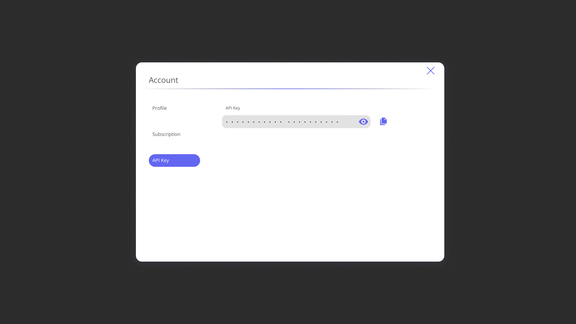 Account Modal - API Key
