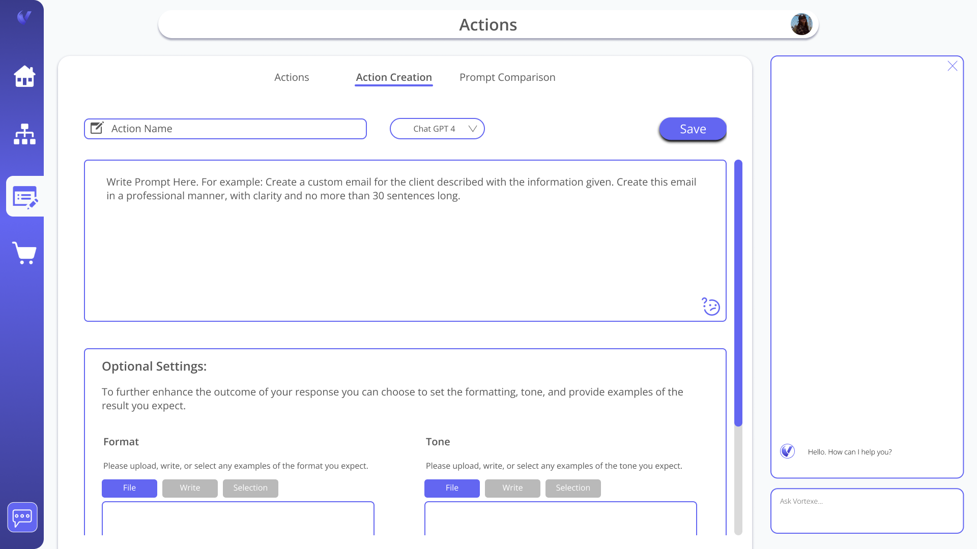 Actions Page - Creation with AI Chat