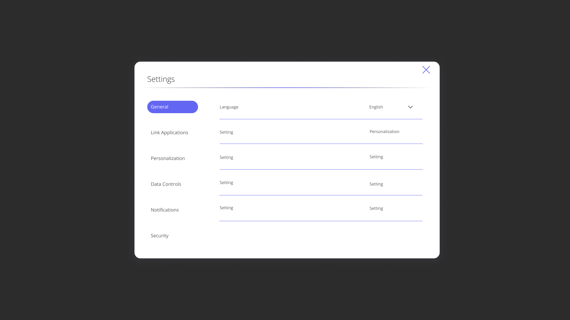 Settings Modal - General
