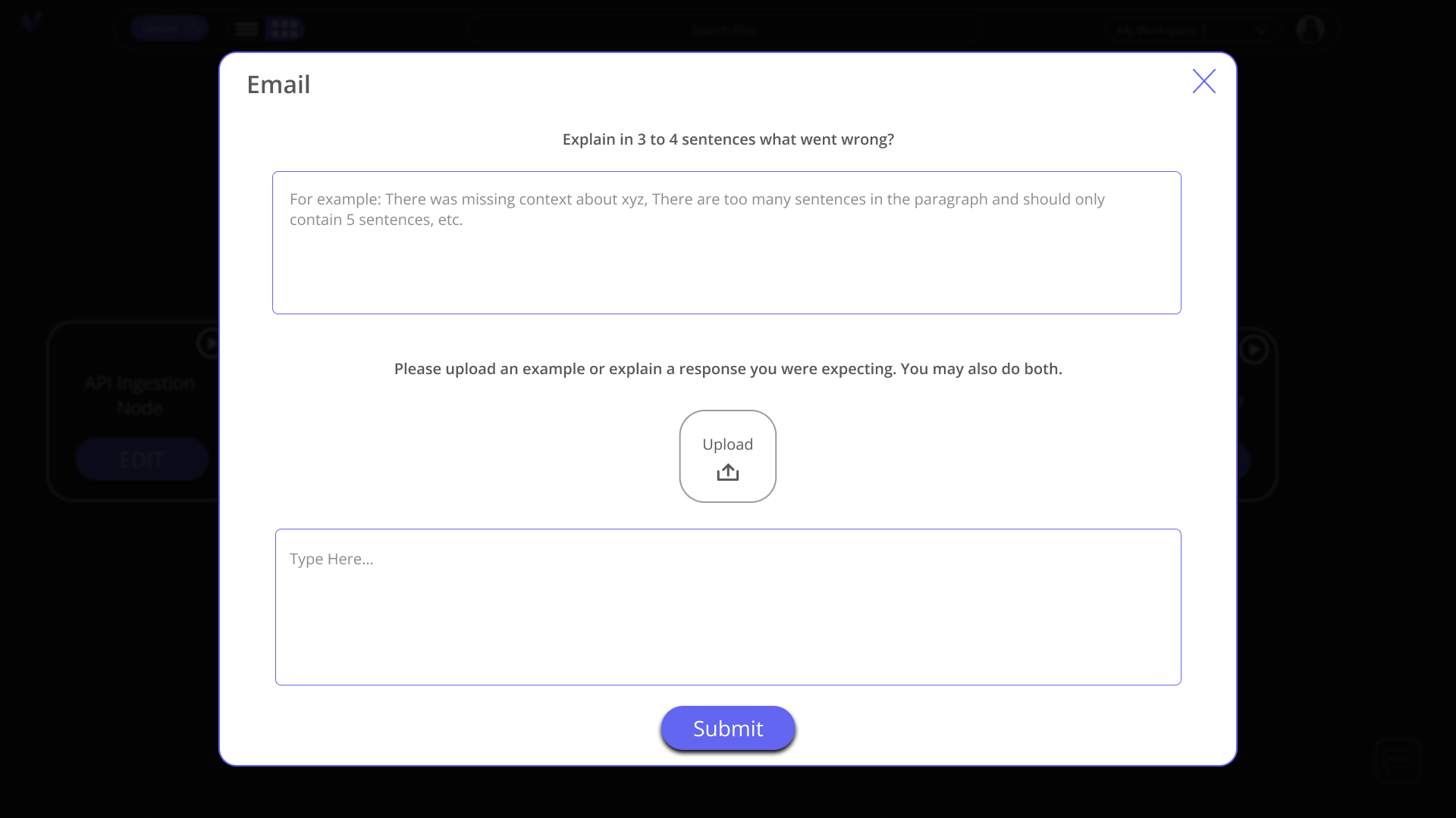 Workflow Editor - Action Response Feedback Modal