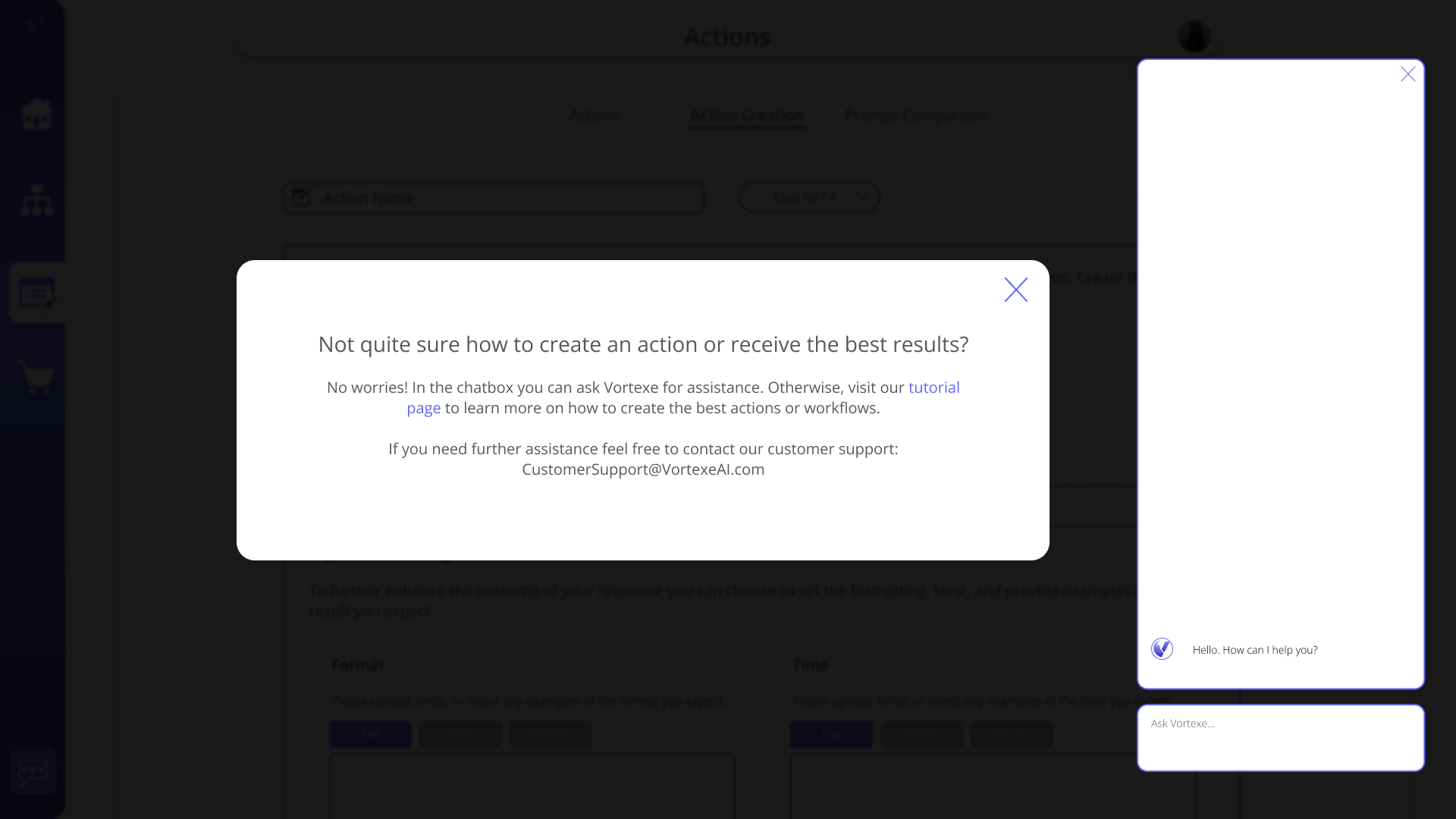 Actions Page - Help Modal