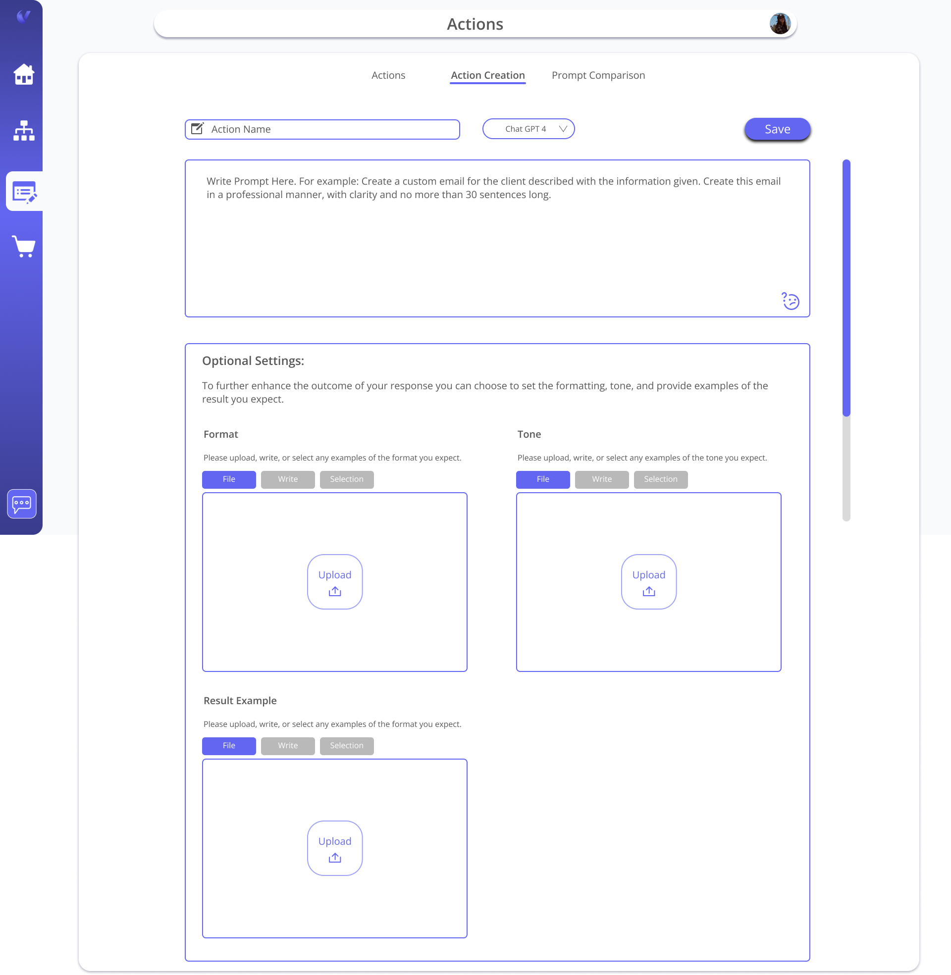 Actions Page - Creation