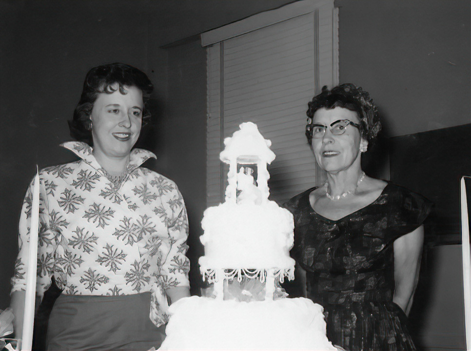 Nana's mother (right) and Nana.  Grandma's business was making wedding cakes.