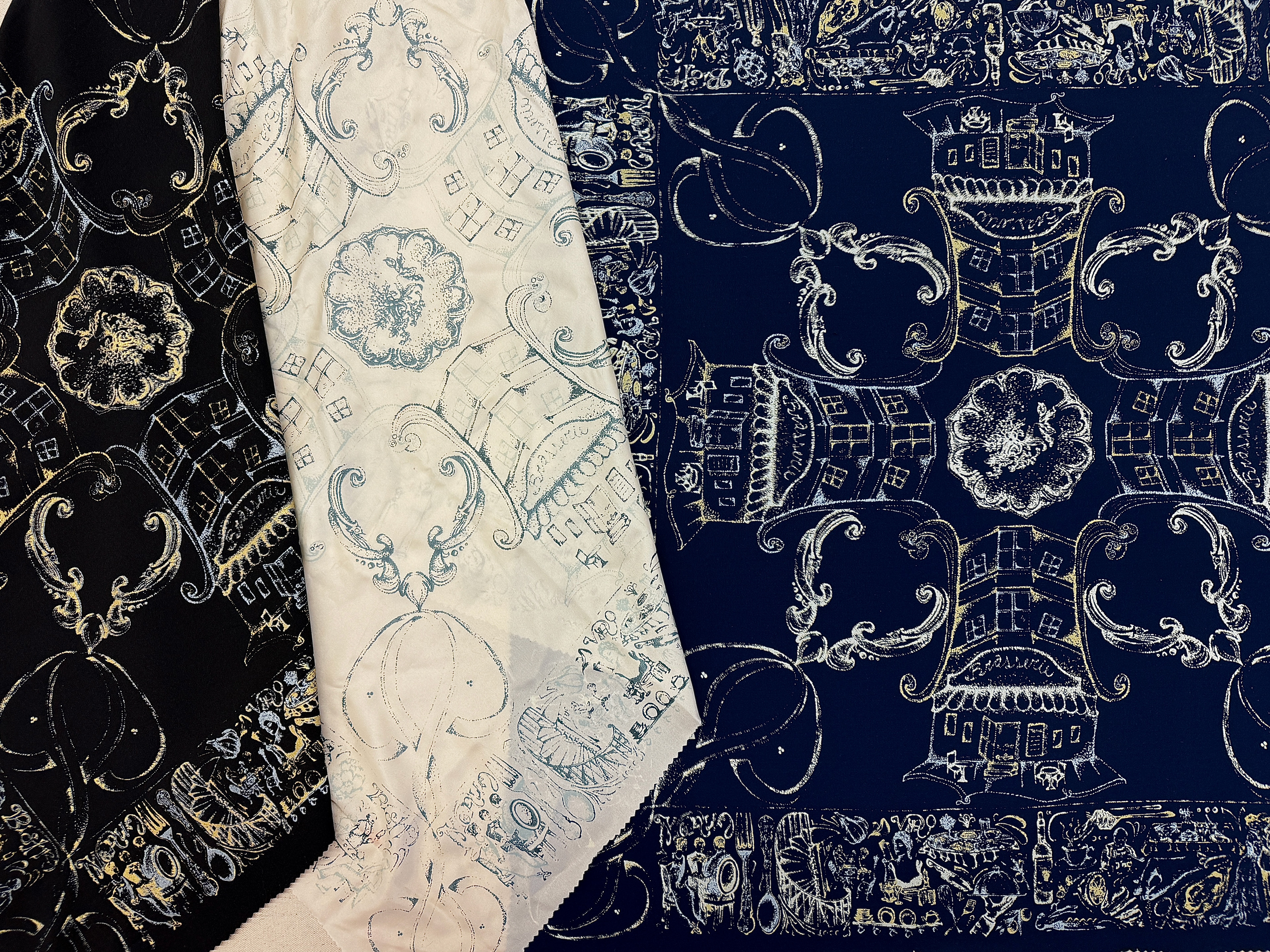 Hand-illustrated and screen-printed silk scarf collection