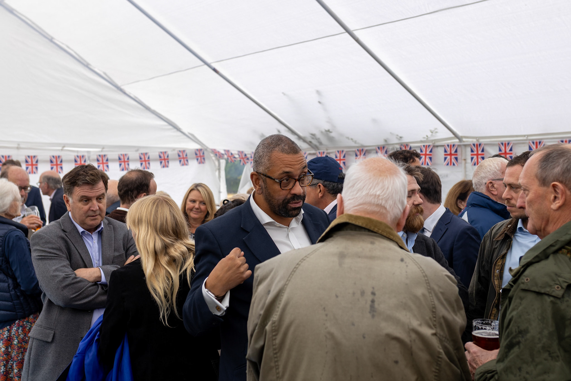 Mel Stride (left) and James Cleverly (centre) in Bunwell, Norfolk for the Conservative Leadership Contest