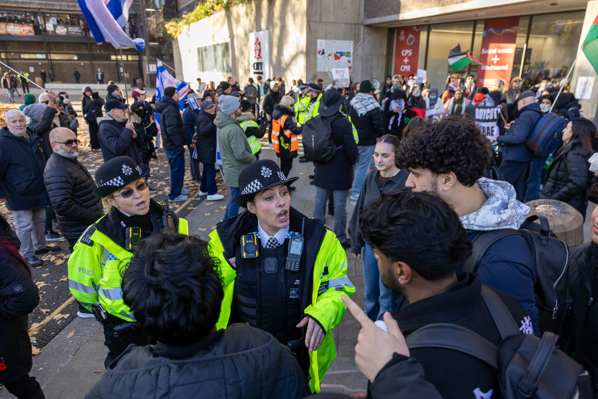 Demonstration outside City St Georges University, Islington