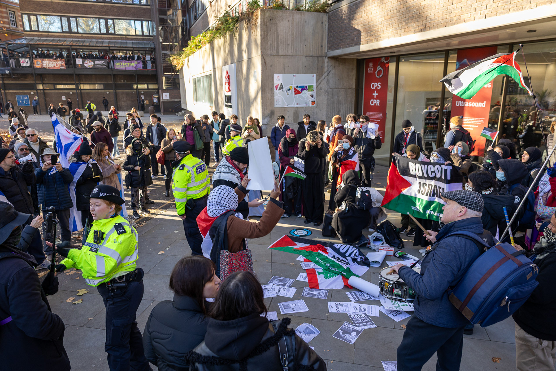 Demonstration outside City St Georges University, Islington