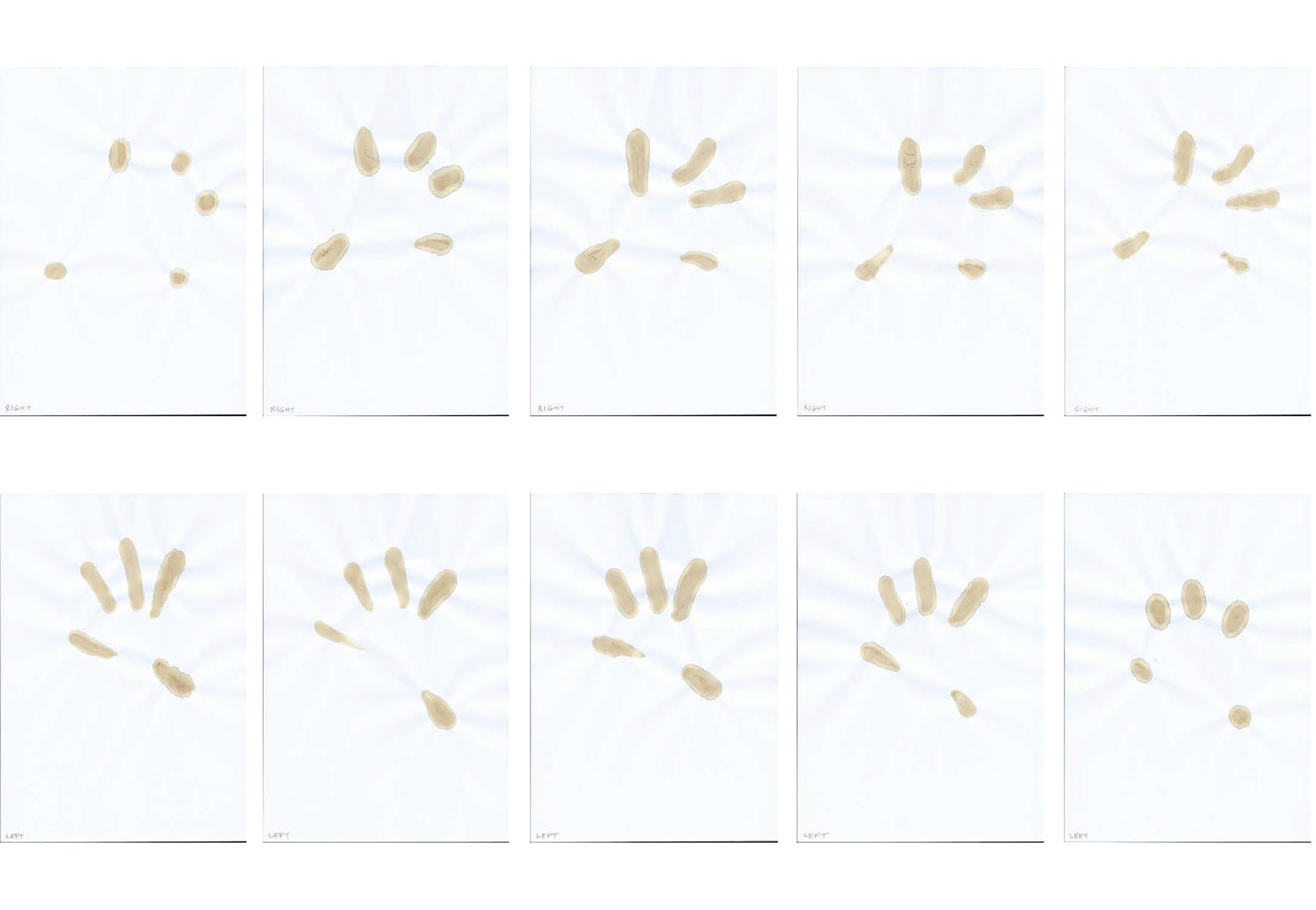 Mark-Making: Combining coffee and my own practical finger movements on paper, to recreate hand gesture in iconic scene. Exploring the physical linguistics between the characters Jack and Juliette.